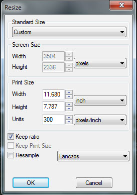 note that the "Resample Image" box is UNCHECKED and that the "Print Size" has been set to 300